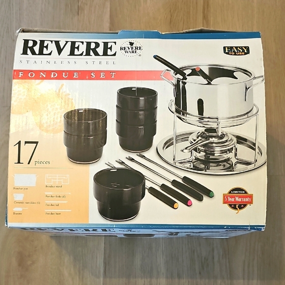 New In Box Revereware Stainless Steel Fondue Set 17 Pieces - Picture 1 of 8